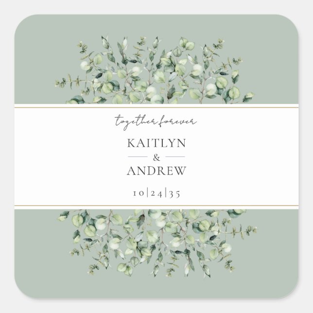 Adesivos de casamento Sage Verde Eucalipto Juntos  (Frente)