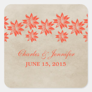 Adesivos de Casamento vintage Floral Laranja