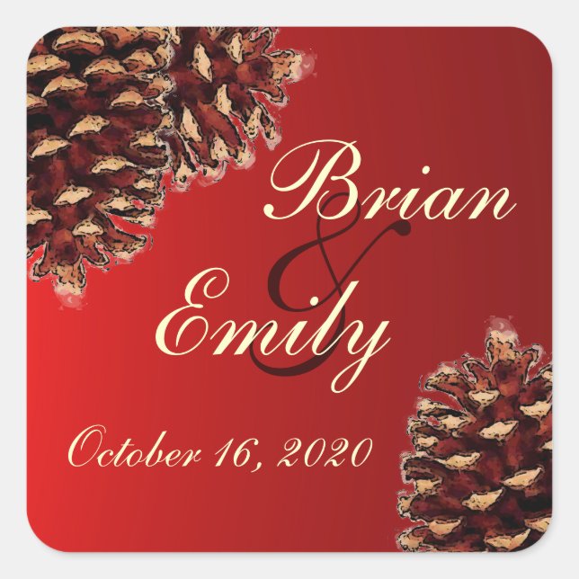 Adesivos de casamentos de pínus vermelhos russos (Frente)