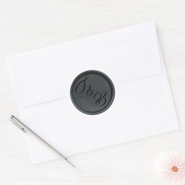 Adesivos de cera preta com monograma personalizado (Envelope)