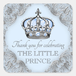Adesivos de Chá de Bebê Baby Blue Silver Prince