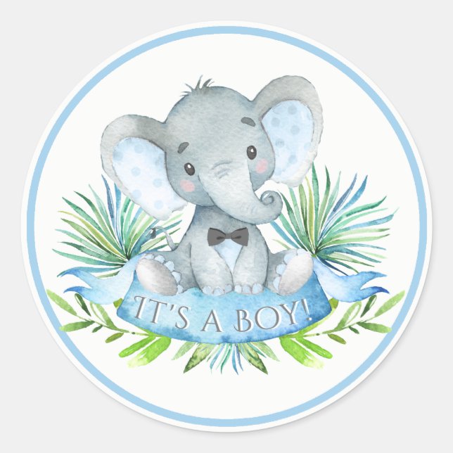 Adesivos de Chá de Bebê Elefante Menino (Frente)