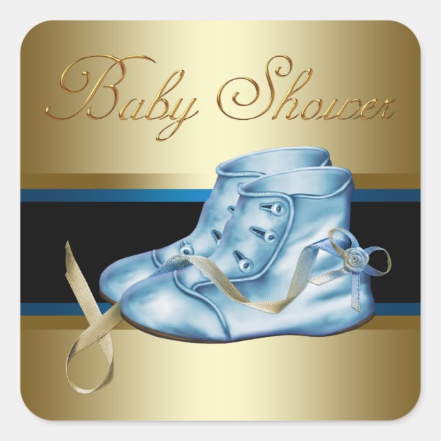 Adesivos de Chá de Bebê Menino Azul Preto Dourado (Frente)