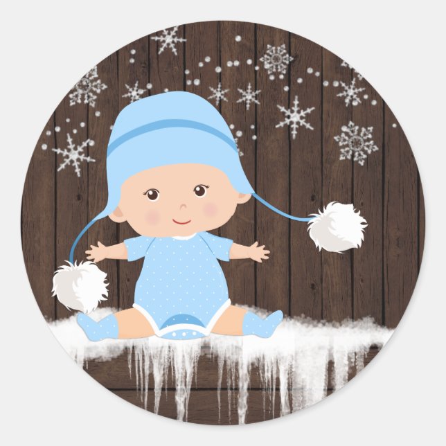 Adesivos de Chá de Bebê Menino Floco de Neve (Frente)