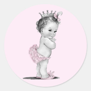 Adesivos de Chá de Bebê Princesa Rosa Vintage