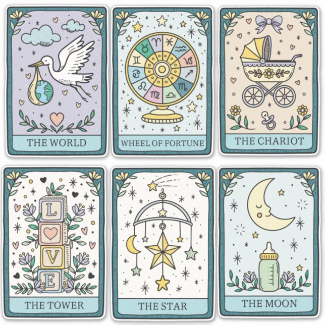 Adesivos de Chamada de Bebê com Cartas de Tarot (Frente)