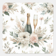 Adesivos de Champanhe Floral Cor-de-Rosa