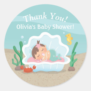 Adesivos de Churrasco de Bebê Sereia Cute Sob o Ma