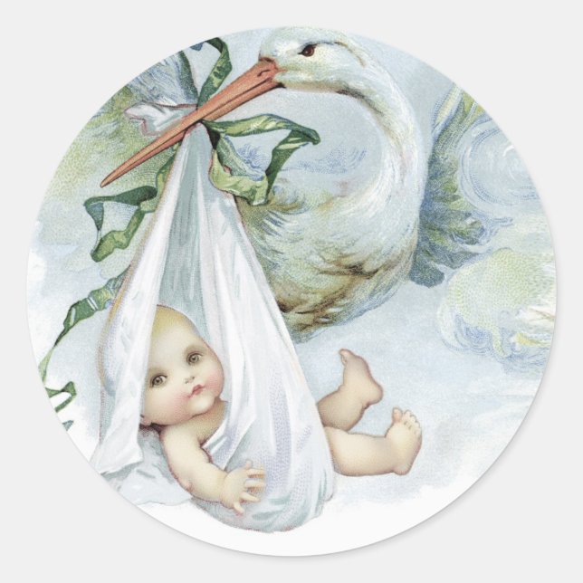 Adesivos de Chuveiro de Bebê Cegonha Azul Vintage (Frente)