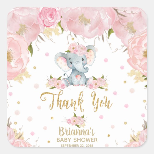 Adesivos de Chuveiro de Bebê Elefante Floral Rosa  (Frente)