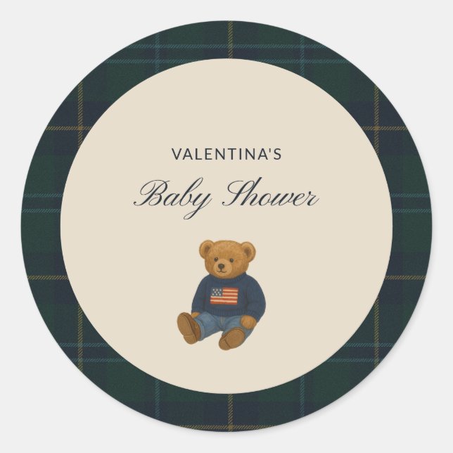 Adesivos de Chuveiro de Bebê Urso Teddy Xadrez Ele (Frente)