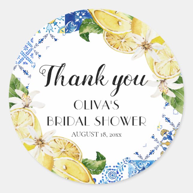 Adesivos de Chuveiro de Noiva Italiano Limão Azule (Frente)