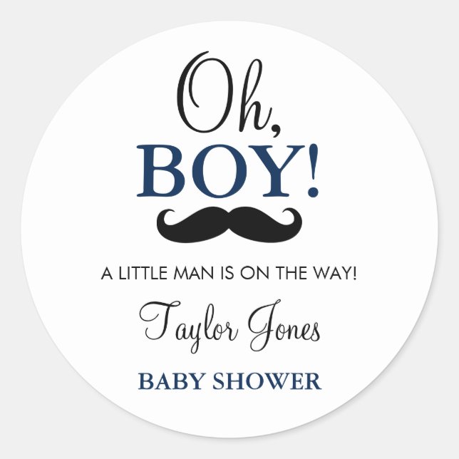 Adesivos de Chuvinha de Bebê com Bigode Oh Boy (Frente)