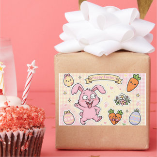 Adesivos de Coelho Rosa Feliz Páscoa | Cenoura Kaw