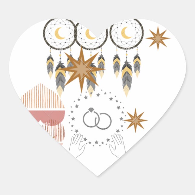 Adesivos de Coração para Casamento Boho Dreamcatch (Frente)