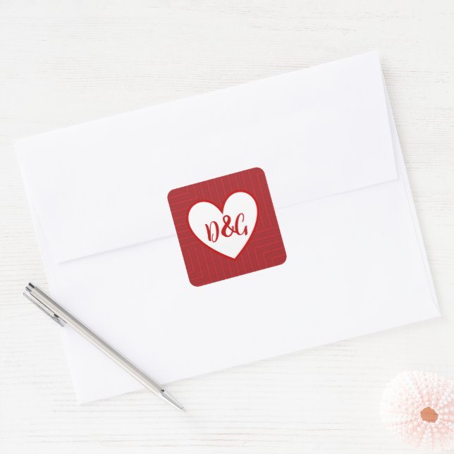 Adesivos de Coração Vermelho com Monogramas (Envelope)