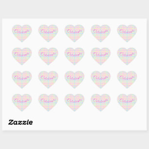 Adesivos de Coração Xadrez Pastel de Páscoa - Cele