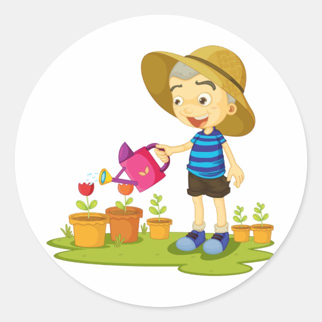 Adesivos de Criança Regando Plantas (Frente)