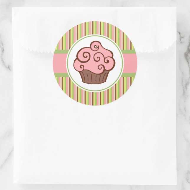 Adesivos de Cupcake com Listras Rosa (Bolsa)