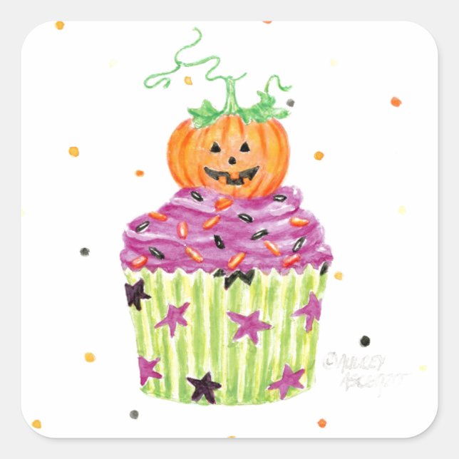 Adesivos de Cupcake de Abóbora de Halloween (Frente)
