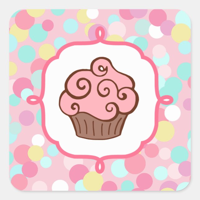 Adesivos de Cupcake Rosa Pastel (Frente)