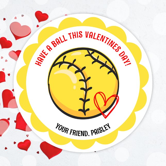 Adesivos de Dia de os namorados de Softball (Cute Softball Valentines Day Stickers)