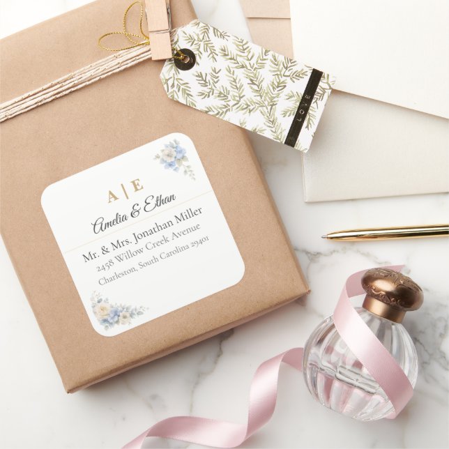 Adesivos de Endereço de Casamento Elegantes | Flor (Presentear)