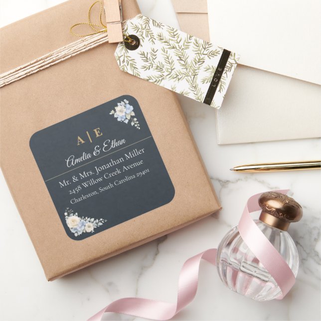 Adesivos de Endereço de Casamento Elegantes | Flor (Presentear)