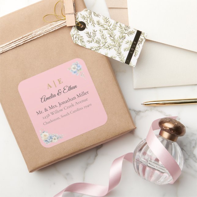 Adesivos de Endereço de Casamento Elegantes | Flor (Presentear)