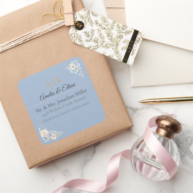 Adesivos de Endereço de Casamento Elegantes | Flor (Presentear)