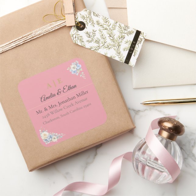 Adesivos de Endereço de Casamento Elegantes | Flor (Presentear)