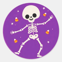 Adesivos de Esqueleto Feliz Halloween Roxo Fofos