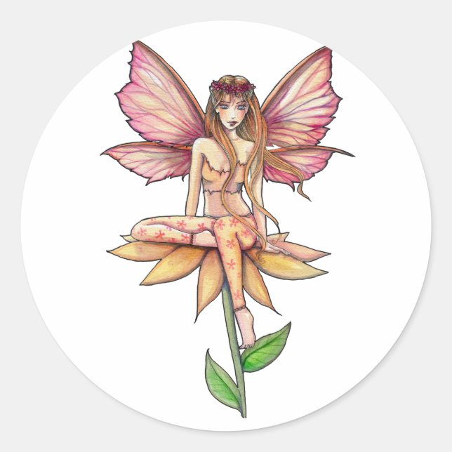 Adesivos de Fada de Flor Rosa e Amarela (Frente)