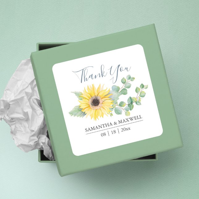 Adesivos de Favor Aquarela Floral com Girassol Ama (Thank You Favor Stickers Floral Watercolor Yellow Sunflower )