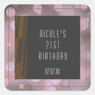 Adesivos de Favor Bokeh Glam Rosa Cinza & Dourado
