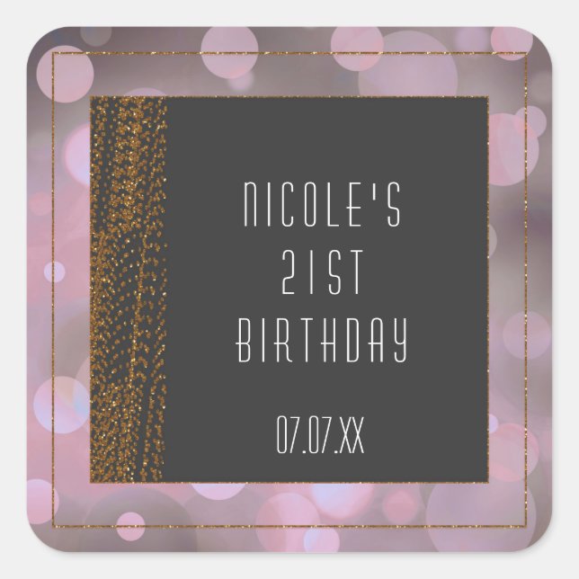 Adesivos de Favor Bokeh Glam Rosa Cinza e Dourado (Frente)