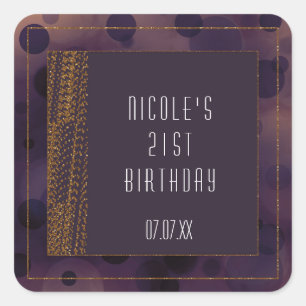Adesivos de Favor Bokeh Glam Roxo e Dourado