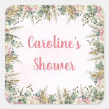 Adesivos de Favor com Grama de Pampas Boho Rosa | 