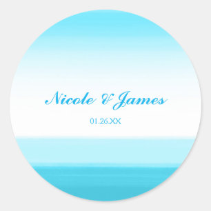 Adesivos de Favor de Casamento Aquarela Azul Brilh