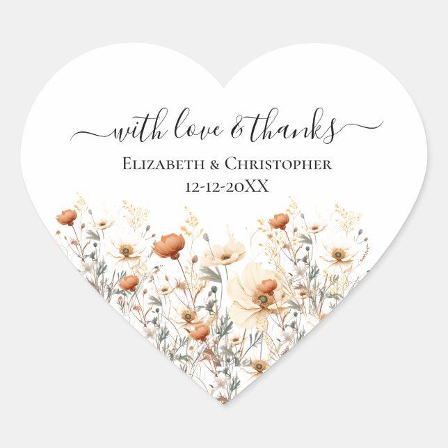 Adesivos de Favor de Casamento Bege Flores Silvest (Frente)