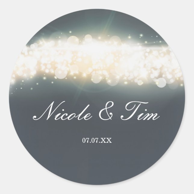 Adesivos de Favor de Casamento Grey Sparkle Lights (Frente)