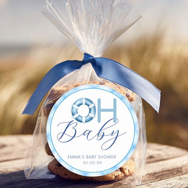 Adesivos de Favor de Chuvada de Bebê Náutico Oh Ba (Oh Baby - Baby Shower Favor Sticker)