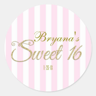 Adesivos de Favor de Festa Cor-de-Rosa Brilho Dour