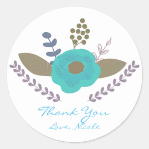 Adesivos de Favor de Folhas Botânicas e Flores Azu