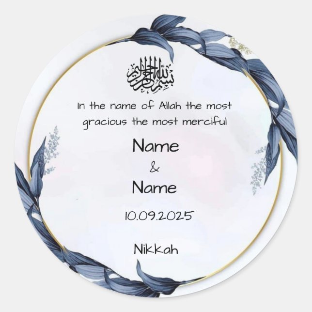 Adesivos de favor de nikkah azul floral (Frente)