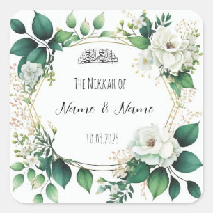 Adesivos de favor de Nikkah islâmico floral