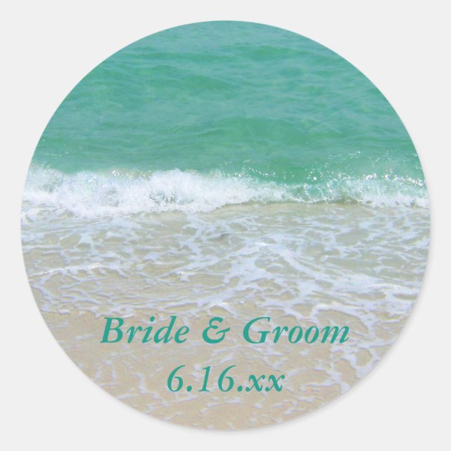 Adesivos de Favor de Praia de Casamento Personaliz (Frente)