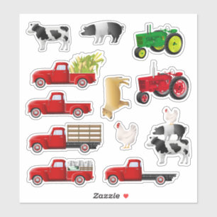 Adesivos de Fazenda do Caminhão Vermelho Pequeno