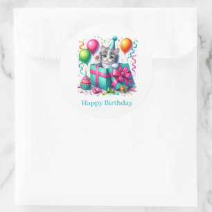 Adesivos de Feliz Aniversário Gatinho
