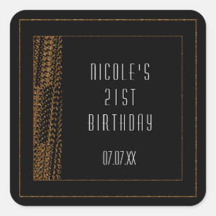 Adesivos de Festa Bokeh Glam Preto e Dourado Chic